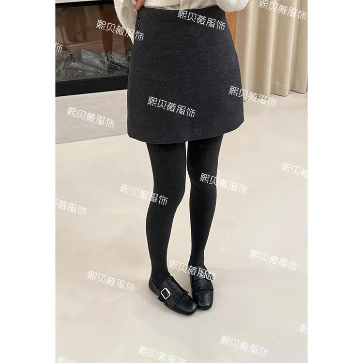 熙贝薇 欧货天丝羊毛纽扣设计秋冬新款含内衬复古显瘦裙裤 G5531