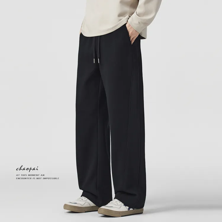 秋冬新款重磅宽松直筒运动卫裤男款美式复古潮流百搭通勤休闲裤子