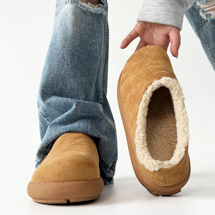 小土豆加绒勃肯鞋男女冬季穆勒鞋情侣棉鞋包头半拖一脚蹬毛毛拖鞋
