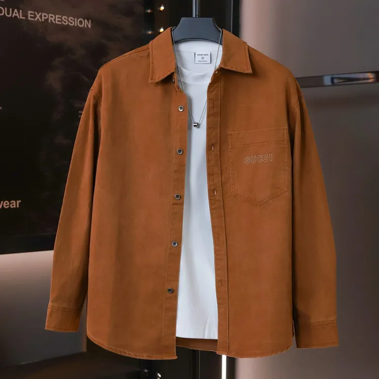 原创设计男士宽松潮流长袖时尚复古纯色秋季休闲简约牛仔夹克外套