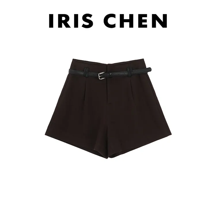 【现货】IRIS CHEN 摩登短裤 2025秋冬“醋酸羊毛”含腰带时尚韩版