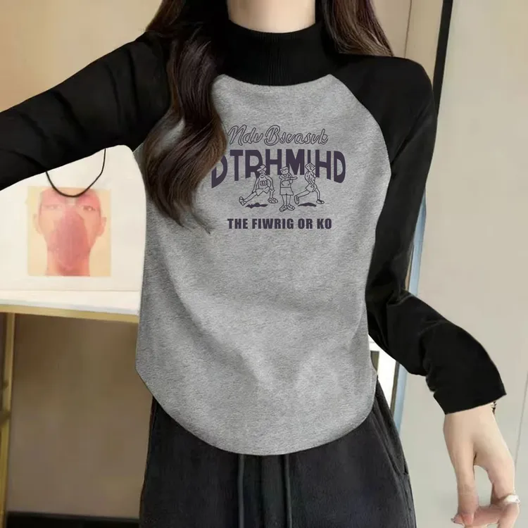 半高领插肩袖德绒打底衫女秋冬季圆弧下摆小个子加厚保暖内搭上衣