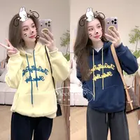 MEET ZOZO【暖暖卫衣】秋冬韩版刺绣字母连帽加绒卫衣1510272