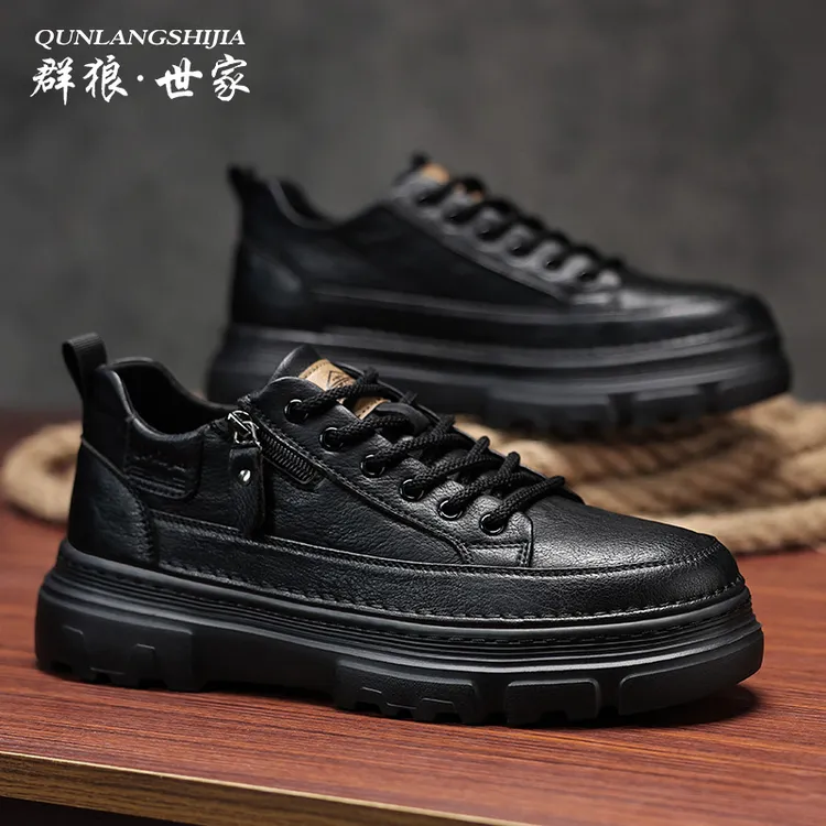 群狼·世家男鞋休闲皮鞋2025春季新款板鞋男士百搭商务真皮鞋子男