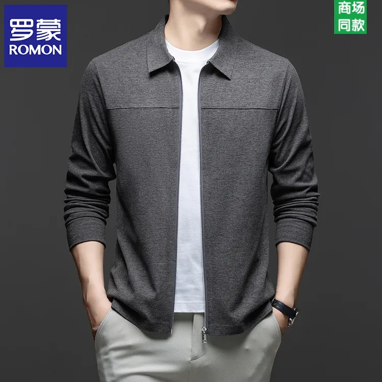 【含桑蚕丝】罗蒙高品质针织衫薄款春秋季休闲时尚百搭翻领开衫外套