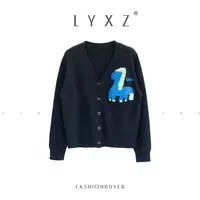  LYXZ x 大小与【冰洋木马】新款V领撞色刺绣宽松长袖针织开衫80733