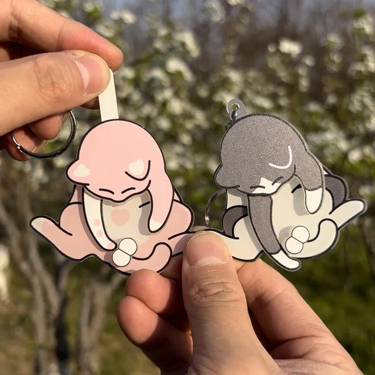 捣蛋猫钥匙扣可爱搞怪创意玩蛋猫亚克力抽拉旋转玩蛋猫钥匙扣拉伸