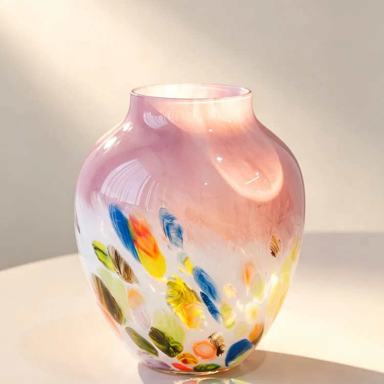 MOOYA「花漾 Yana fancy」法式琉璃花瓶彩点渐变手工花器装饰摆件