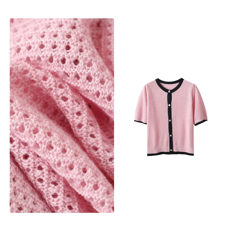 惊喜！门店19&9！双巧圈T恤」品质蚕丝绵羊毛撞色短袖针织上衣Y00006