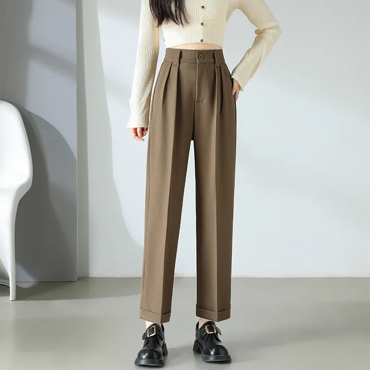 通勤西装裤女春夏高腰垂感直筒职业工作裤九分小个子休闲烟管西裤