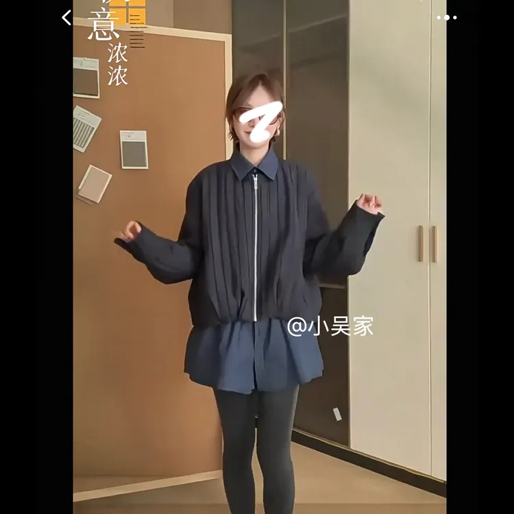「小吴家」韩系复古轻薄假两件翻领棉服外套女2025秋冬新款宽松百搭