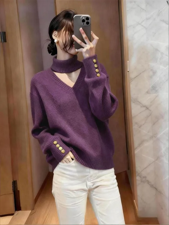 时尚慵懒风l针织衫女2025秋冬新款镂空设计感巨好看软糯打底毛衣