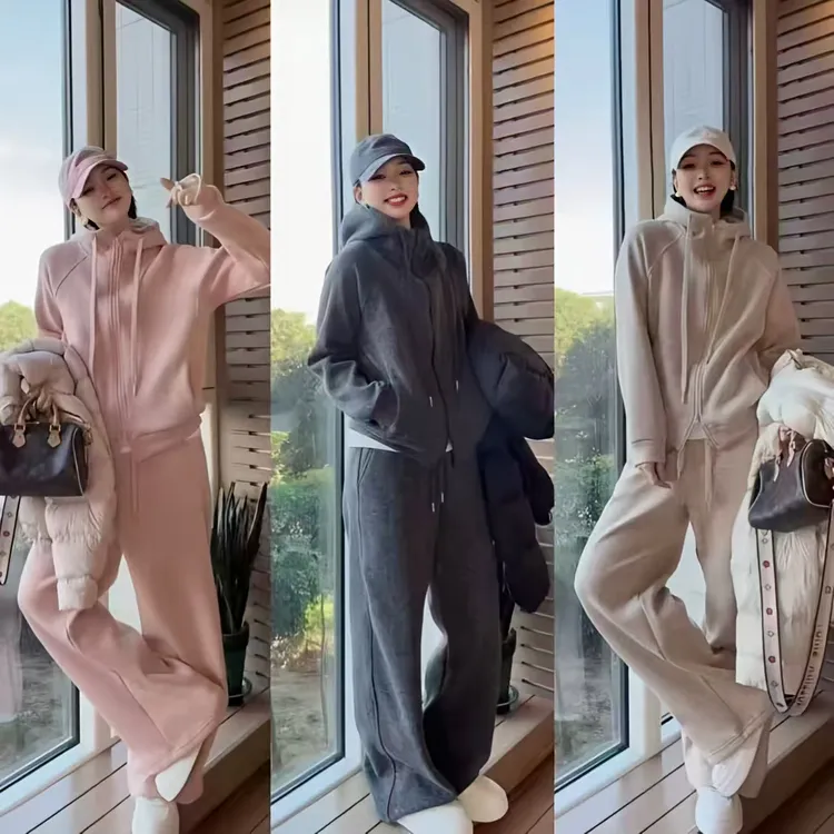 亮片新款满天星精梳工艺糯米绒衣服搭配裤子连帽套装修身显瘦