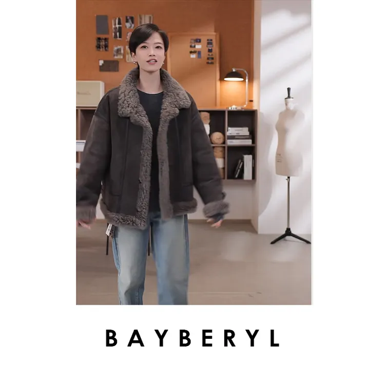 BAYBERYL老贝征途*立领时髦拼接御寒秋冬一体皮衣PY5G3108-10/12