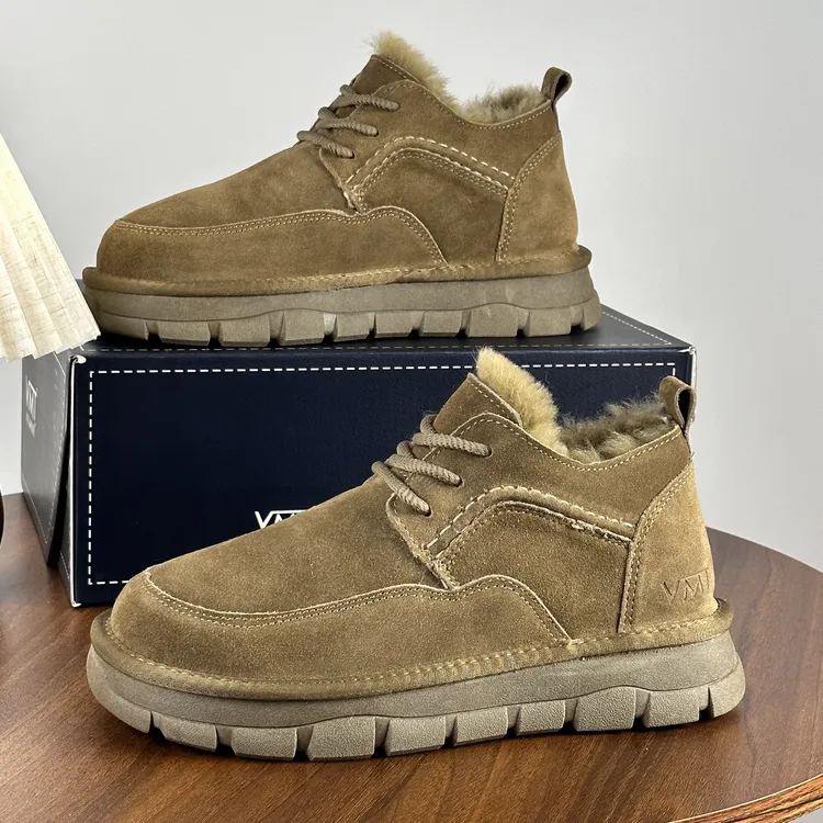 牛皮！内里全羊毛！休闲高端男士加厚系带雪地靴防滑保暖东北大棉鞋