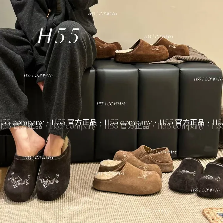 H55-【头层牛皮+羊羔毛】梧桐影木游牧刺绣博肯鞋4cm09-2896-RD