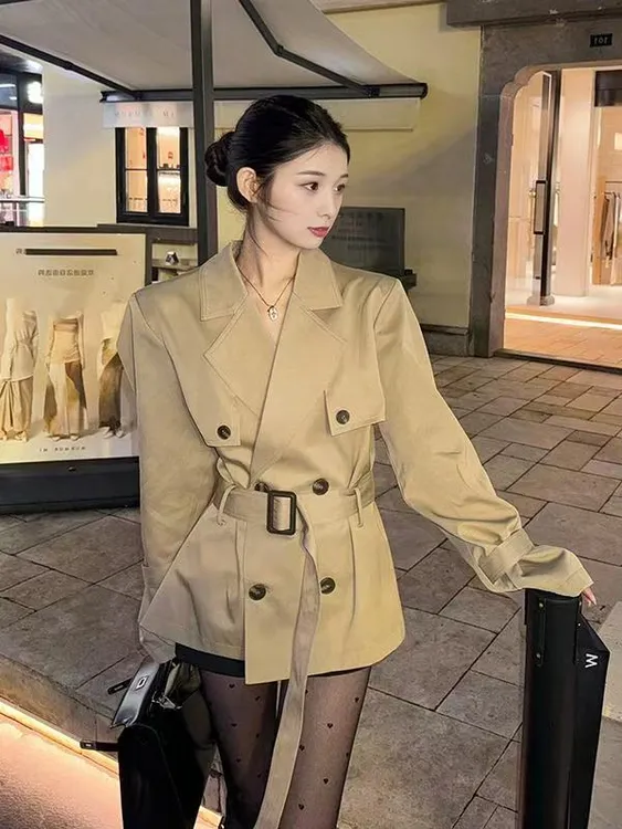 春季千金风薄款纯色秋季常规风衣短款韩版气质宽松休闲女时尚04