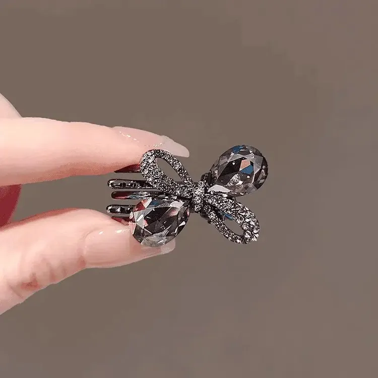 蝴蝶结额前碎发刘海鸭嘴夹发卡发夹甜美高级感靓丽水钻侧边夹镂空