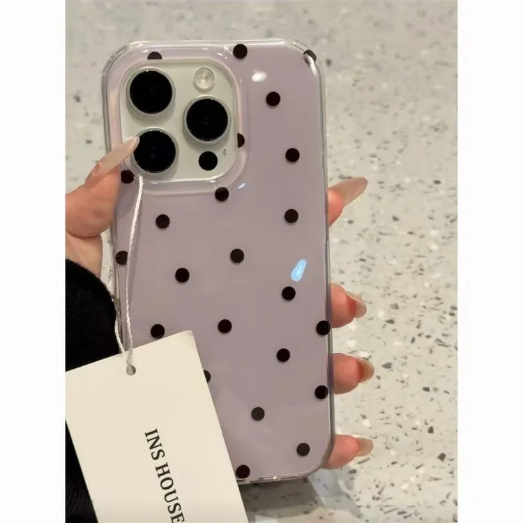 韩系简约紫底黑波点适用苹果17Promax大孔手机壳vivo华为oppo小米