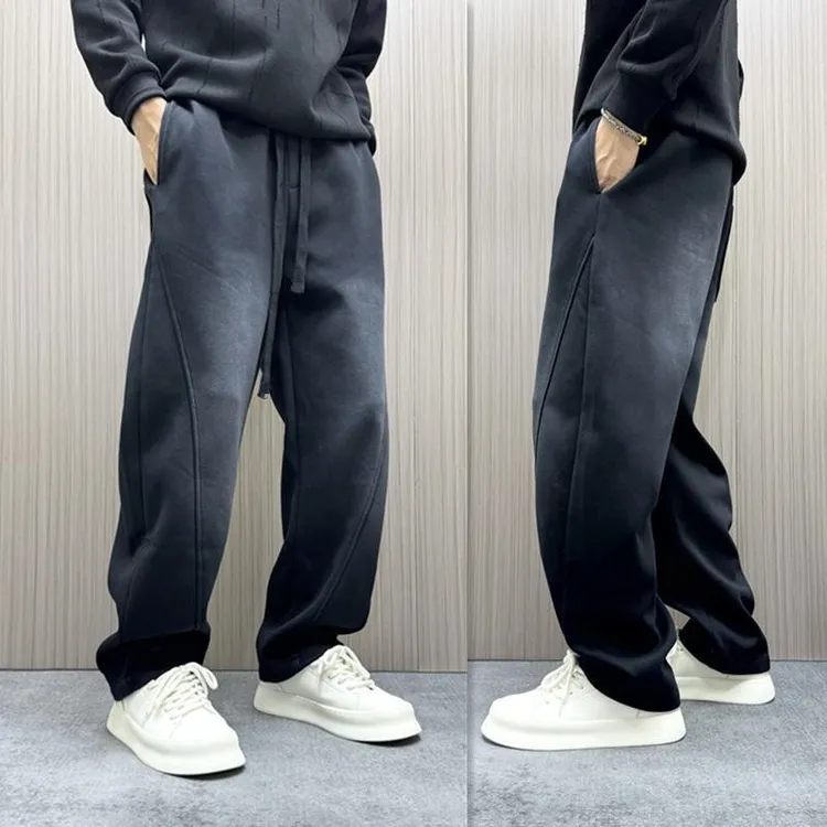 秋冬新款宽松加绒休闲裤阔腿高街直筒运动卫裤百搭阔腿潮流保暖