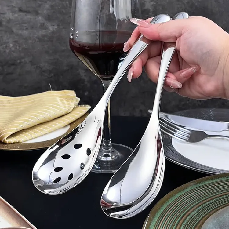 酒店专用316不锈钢分菜公勺创意家用公用勺子汤勺漏勺分餐勺饭勺