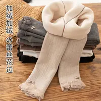女童打底裤加绒加厚儿童保暖裤子外穿秋冬中厚竖条纹中小童连裤袜