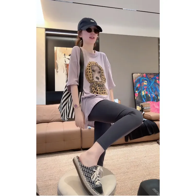徐靖靖【围巾小狗】短袖t恤潮牌女装大版夏小众减龄洋气衣服2506020