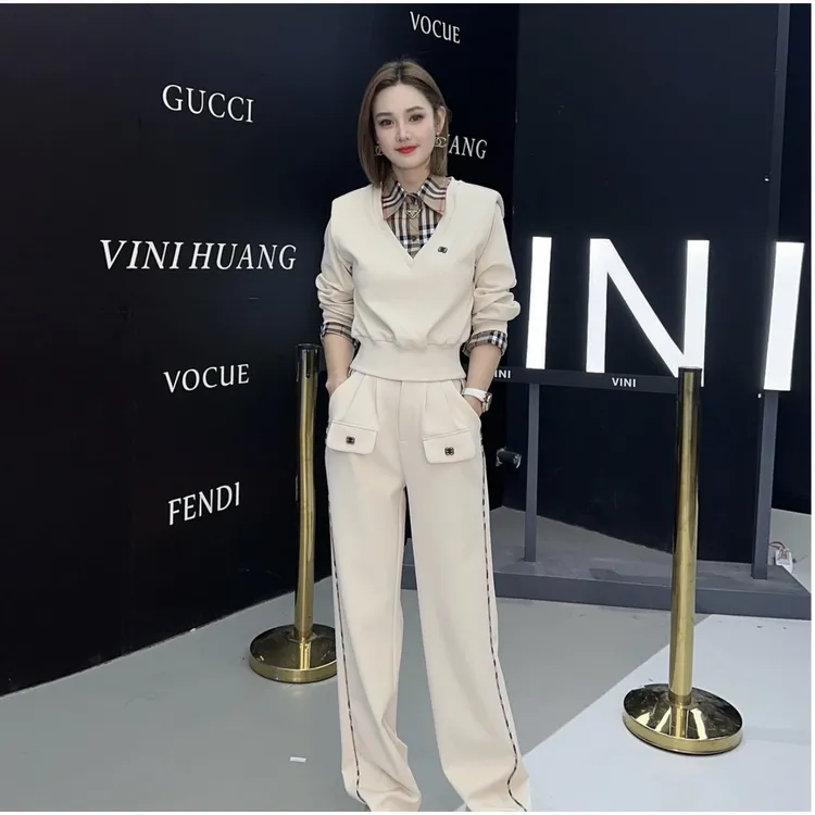 秋冬季网红款时尚女装气质设计感韩版潮流休闲阔腿裤两件套