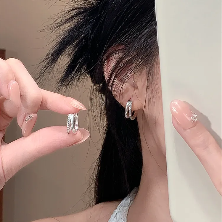 铜合金耳饰 EH394银色素圈轻奢小众耳饰女设计感简约耳环法式耳钉