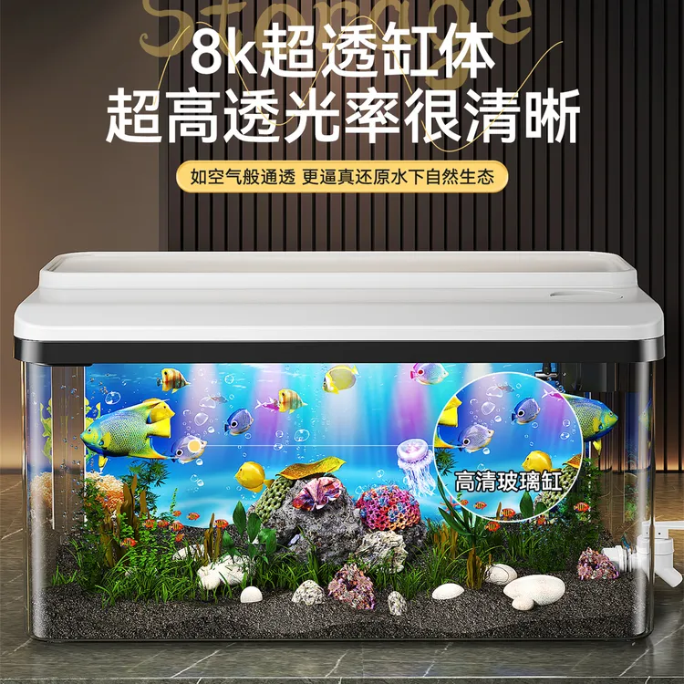 免换水鱼缸客厅家用氧气泵过滤一体循环系统桌面小鱼缸装饰带造景