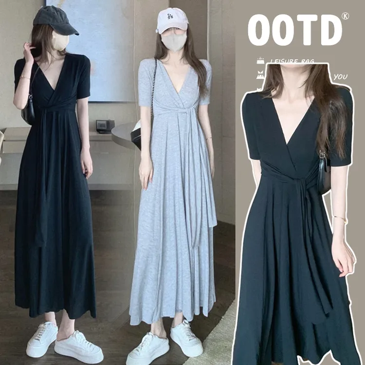 孕妇连衣裙长款过膝夏季薄款外出网红款2025年新款外出夏装绑带裙