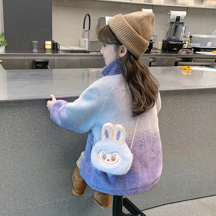 女童外套加绒加厚2025年新款中大童库洛米毛毛衣秋冬季女孩宝棉服