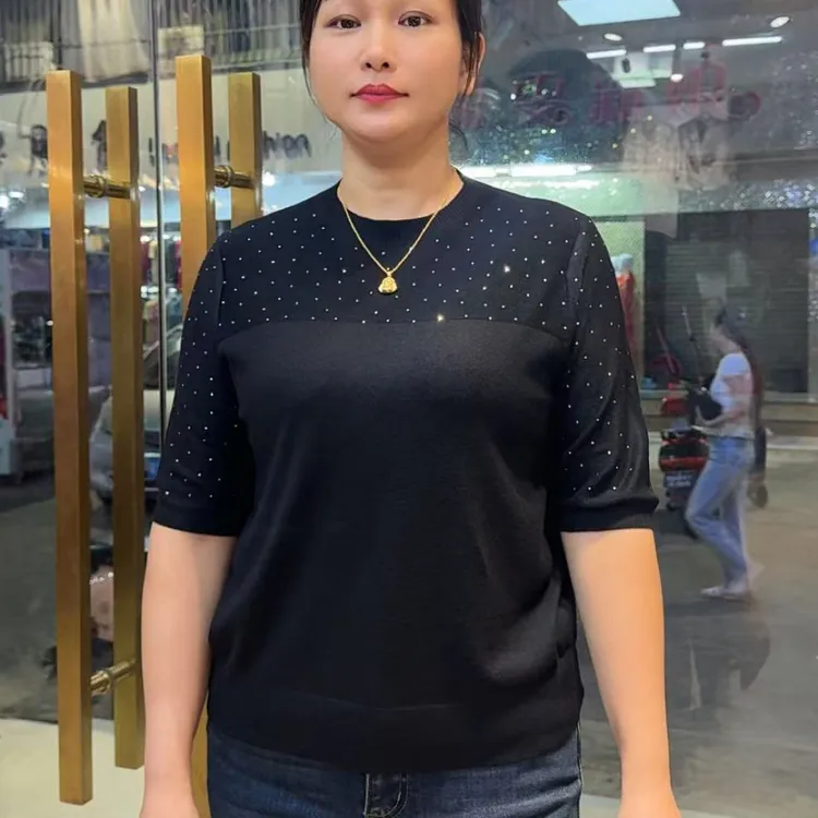 薄款休闲针织圆领烫钻百搭通勤风长袖时尚毛针织衫