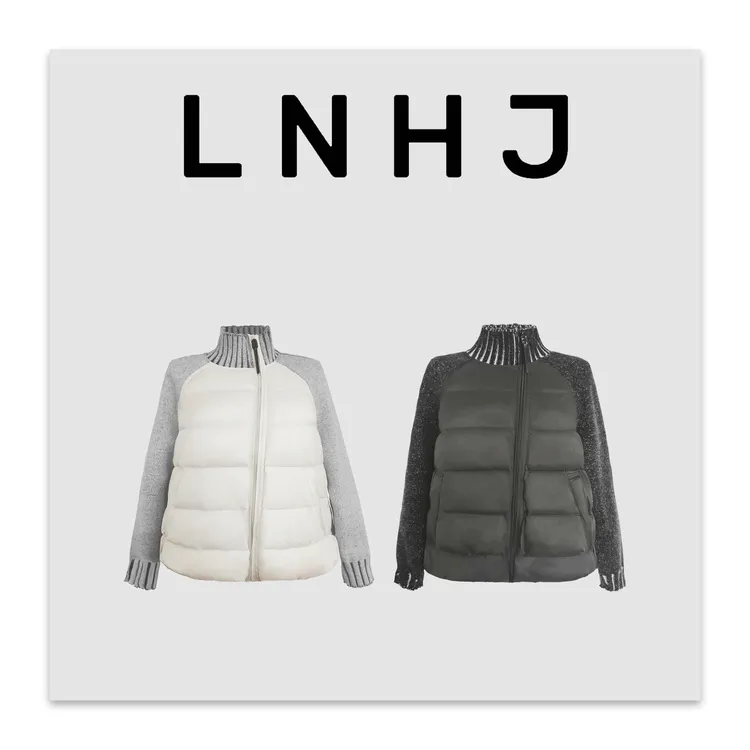 LNHJ【昭和信笺】精致立领针织拼接斜拉链鹅绒A版羽绒服