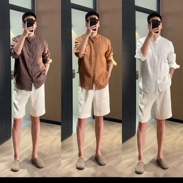 8212男士夏季老钱风新中式小立领亚麻衬衣