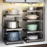 厨房置物架家用落地多层锅具收纳架子多功能下水槽橱柜分层放锅架