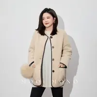 MOOI MONO"雪梨童话"显瘦气质皮毛一体撞色包边休闲绒外套W209Z54