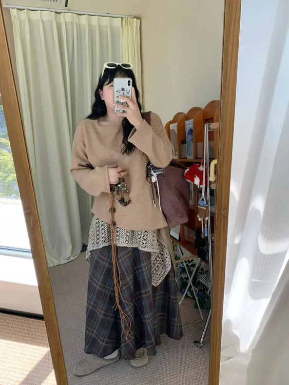 大码秋季美拉德波西米亚风套装民族风新游穿搭一整套送腰带