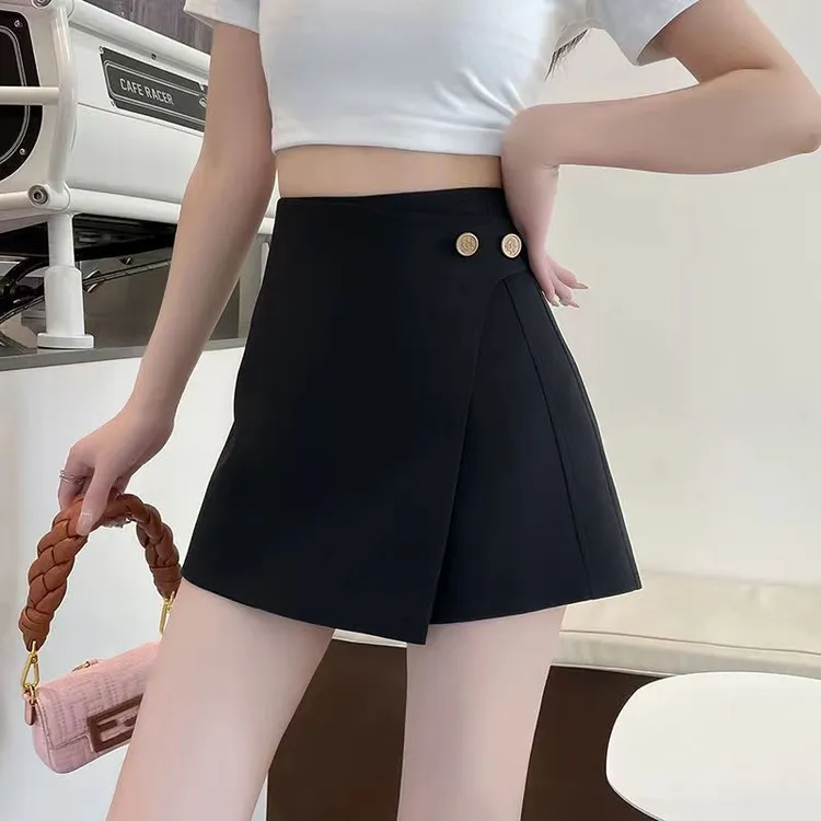 一体裤短裤短裤裙显瘦女2023休闲高腰宽松西装假两件春夏a字裙裤
