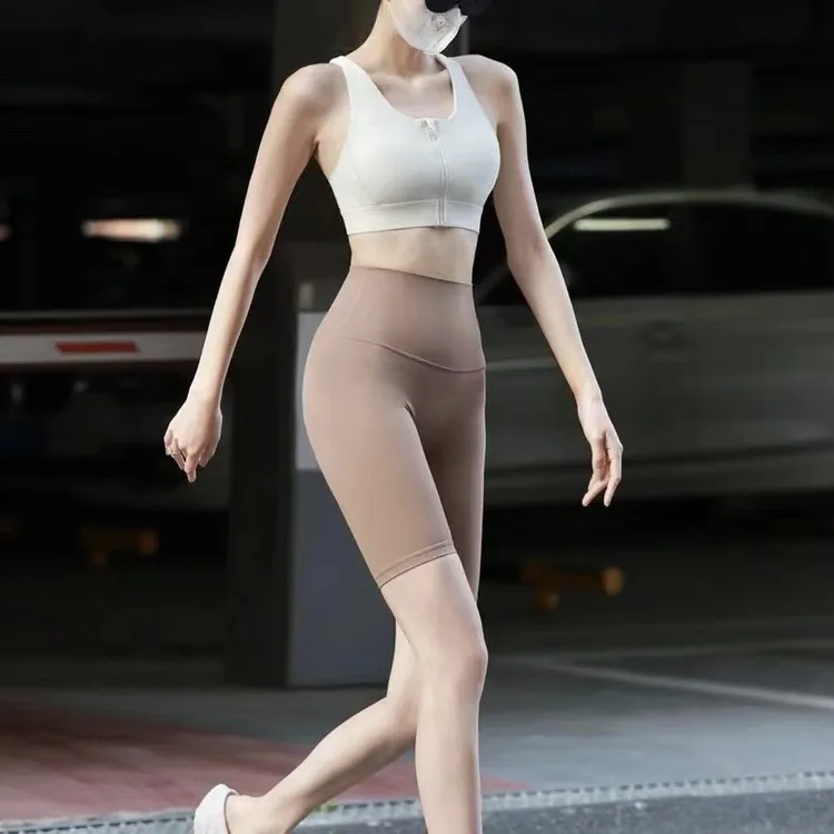 LULU原标五分裤亲肤裸感无尴尬线高腰显臀瑜伽裤运动健身中短裤女