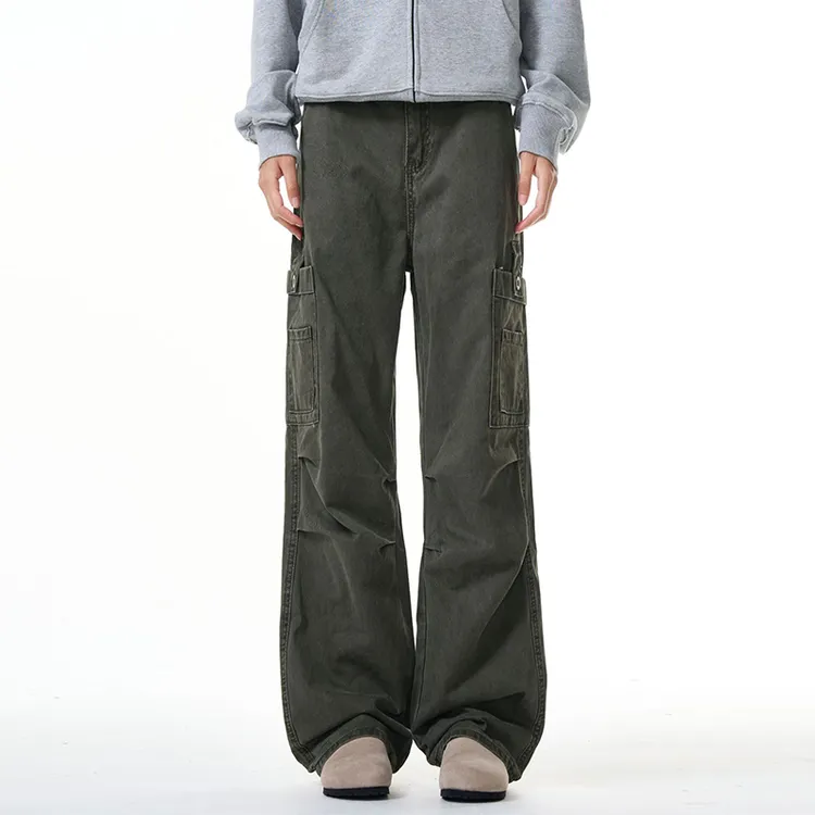 美式复古Vintage水洗休闲裤多口袋男高街潮牌宽松直筒阔腿工装裤
