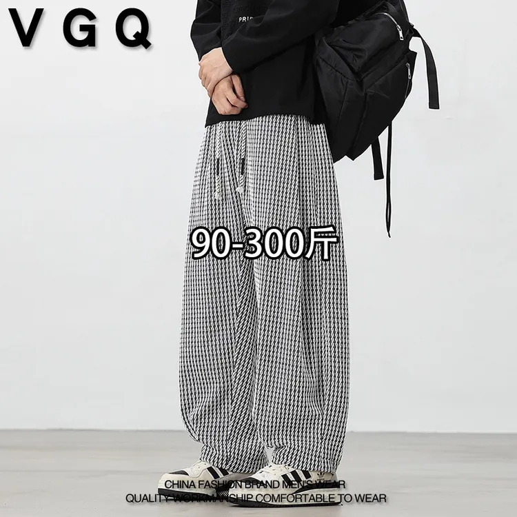 VGQ男士阔腿休闲裤2025年秋季新款加肥加大宽松胖人条纹直筒裤子