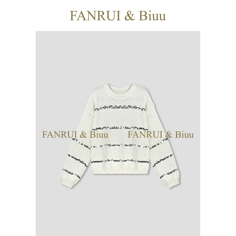 FANRUI/泛芮「贝贝biuu」亮片条纹羊毛混纱减龄慵懒感针织衫B18727