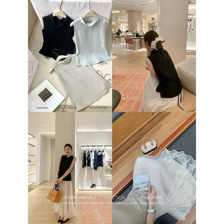 YESWOMENslik荡领背心·凉感透氣绑带天丝麻 纱半裙XYF5155B3616