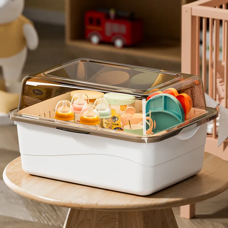 婴儿奶瓶收纳盒透明防尘置物架宝宝餐具收纳箱婴儿专用奶瓶沥水架