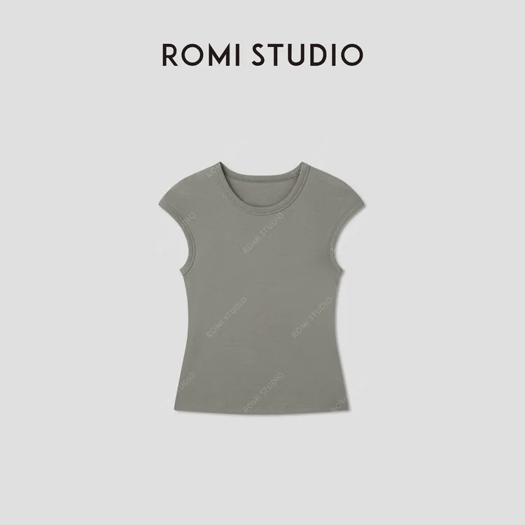 ROMI STUDIO“轻柔舒适”弹力修身圆领包肩运动短袖上衣 RWCRSX3521