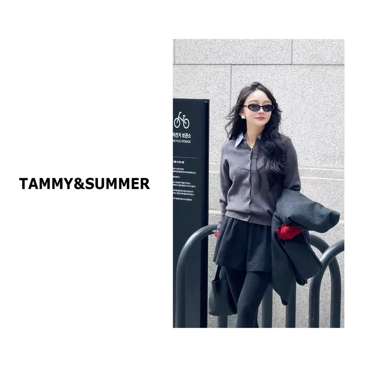 【Tammy&Summer】韩系拼接翻领单排扣学院风假两件毛衣开衫532588