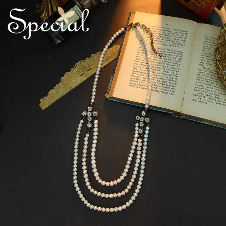 special 淡水珍珠十字多层礼物手工小众项链长款 碎了月光