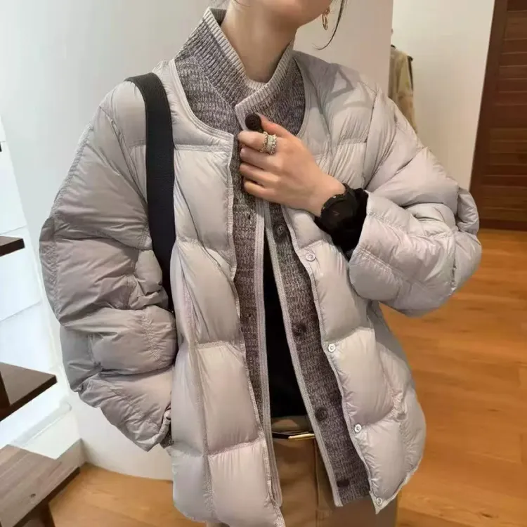 【新国标白鸭绒】针织拼接假两件立领韩系羽绒服5566