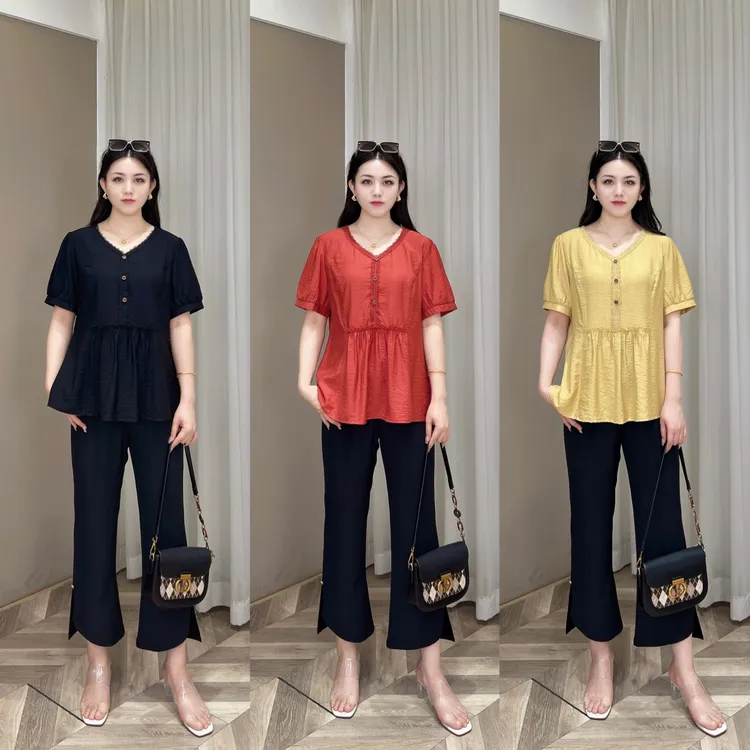 【现货仅上衣】PDM22190夏季新款气质蕾丝花边百搭显瘦剪花大码衬衫